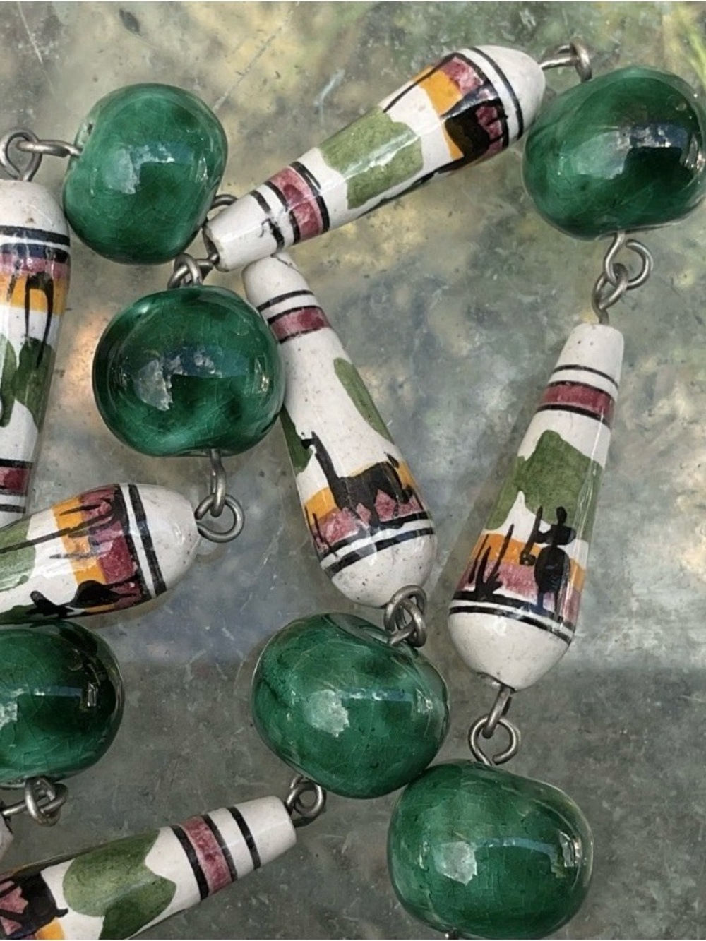 Vtg Peruvian Necklace Clay Hand Painted Ceramic Beads Folk Art 22”